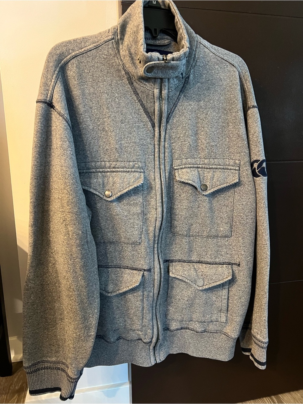 Gray Zip-Up Rugby Utility Sweater Jacket